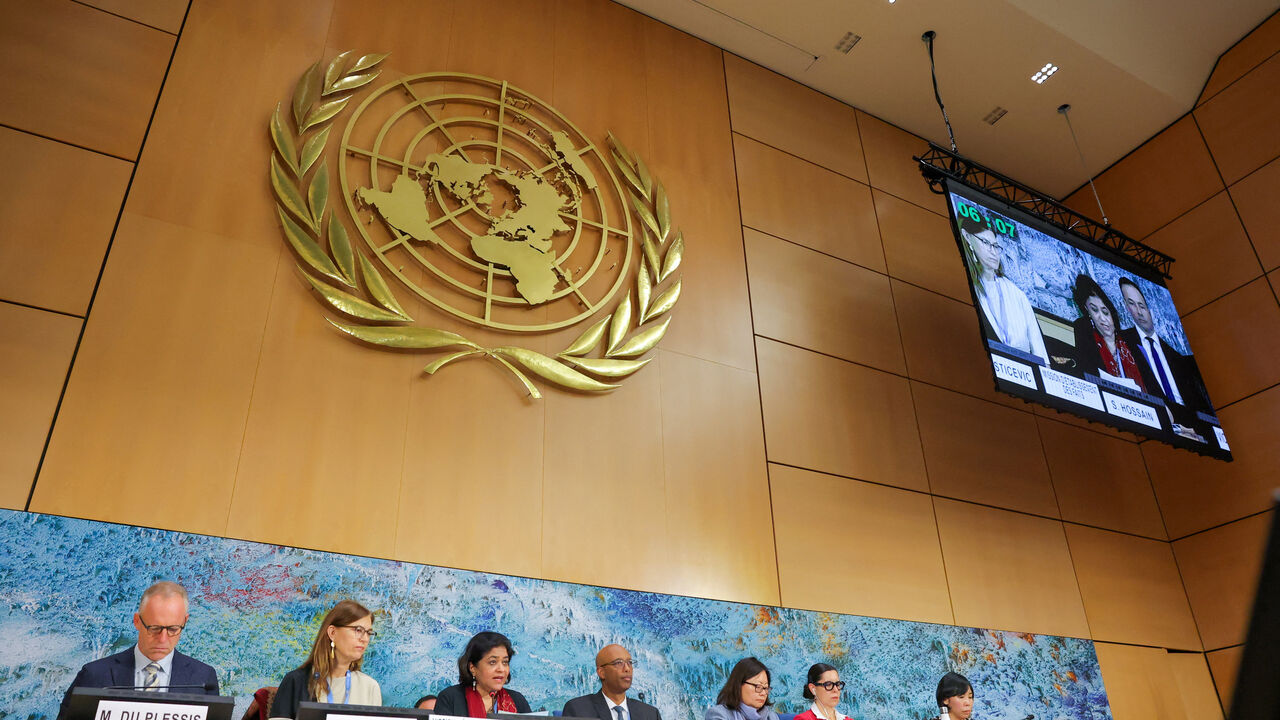 Sara Hossain, Chair of the Independent International Fact-Finding Mission on the Islamic Republic of Iran attends a session of the Human Rights Council at the United Nations in Geneva, Switzerland, March 16, 2026. REUTERS/Denis Balibouse