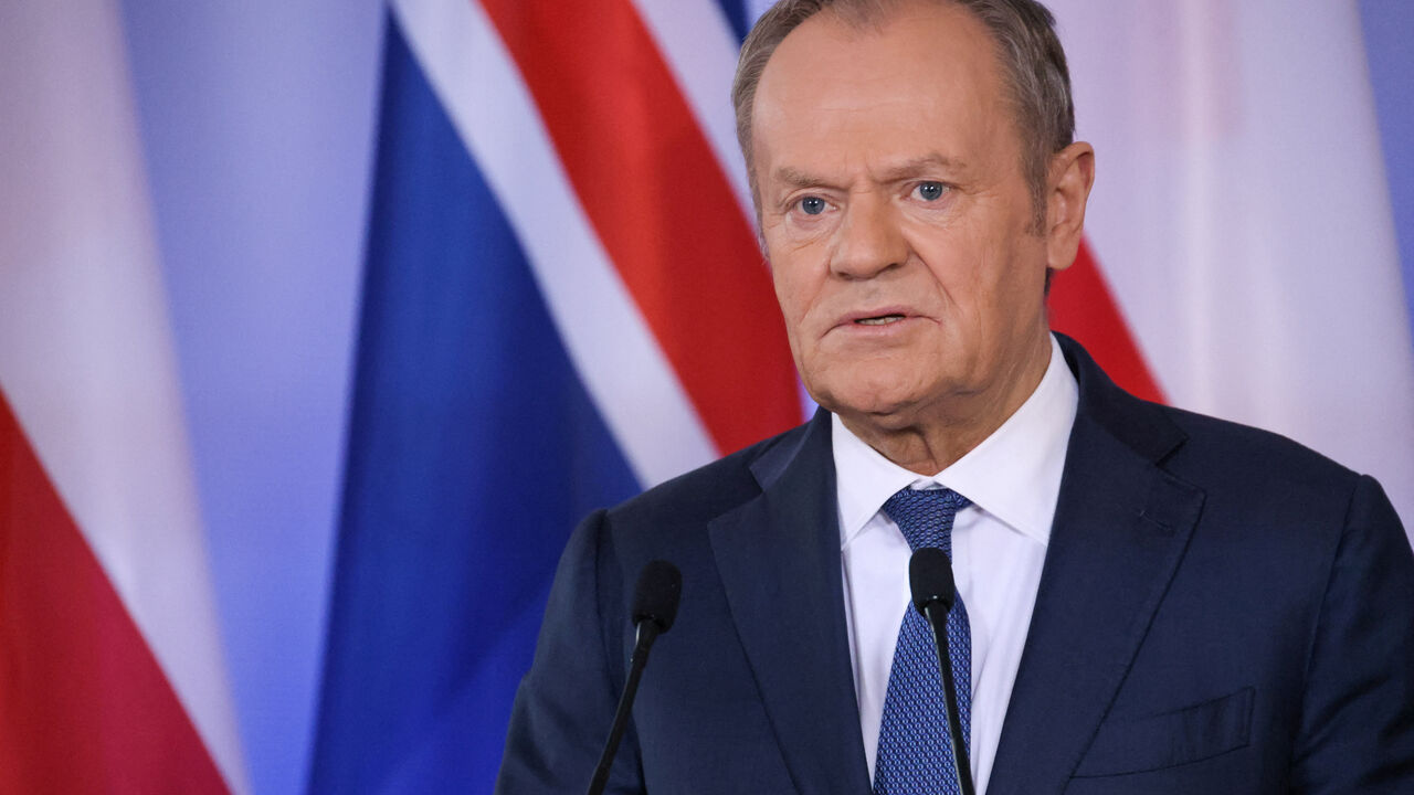 FILE PHOTO: Poland's Prime Minister Donald Tusk speaks during a press conference in Warsaw, Poland, February 25, 2026. REUTERS/Kuba Stezycki/File Photo