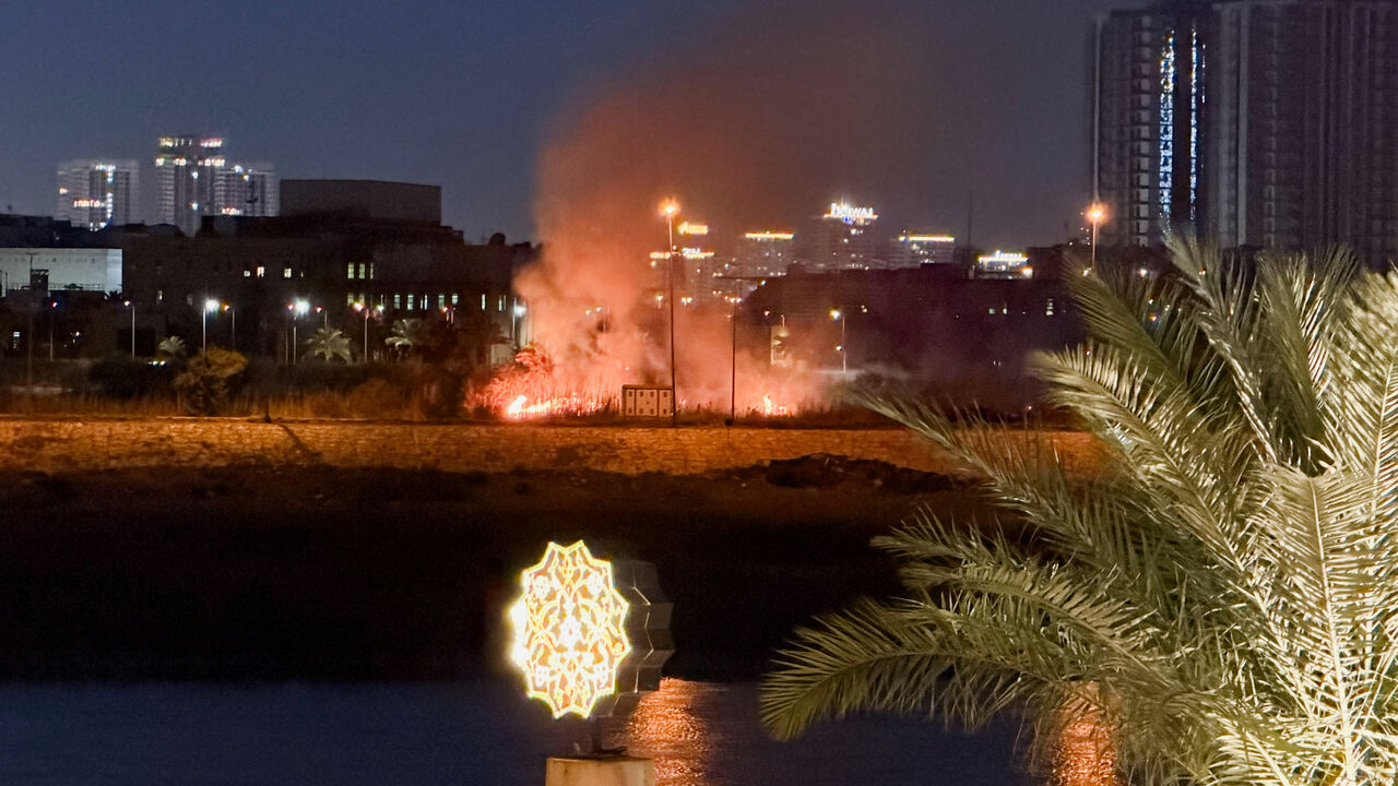 Smoke rises after an explosion at the U.S. Embassy compound in Baghdad, Iraq, following a rocket and drone attack, according to security sources, March 17, 2026. Picture taken with a mobile phone. REUTERS/Maher Nazeh