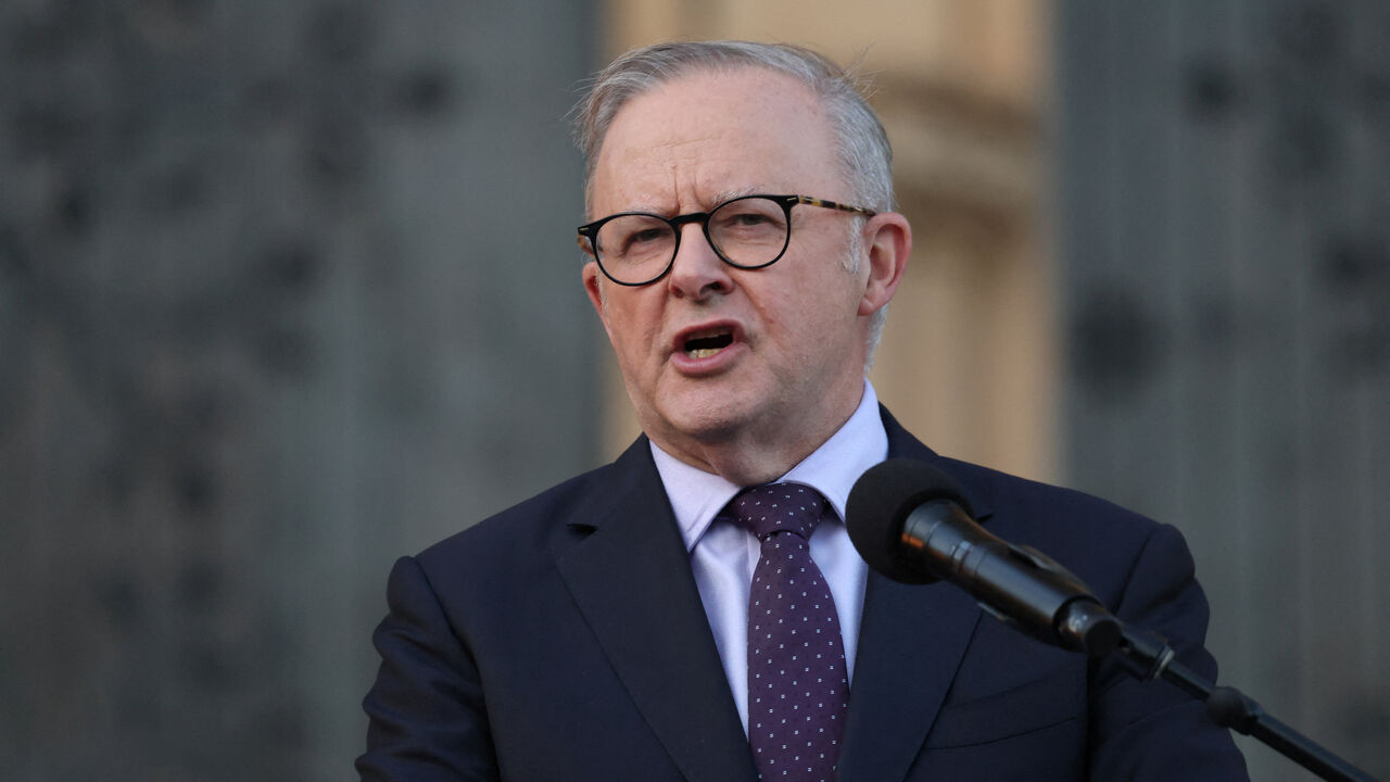 Australian Prime Minister Anthony Albanese speaks during an interfaith memorial service for the victims of the shooting at a Hanukkah event at Bondi Beach, at St Mary’s Cathedral in Sydney, Australia, December 17, 2025. REUTERS/Hollie Adams/File Photo