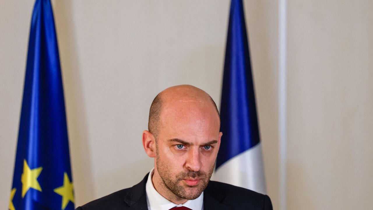 French Foreign Minister Jean-Noel Barrot delivers a statement after arriving at Ben Gurion International Airport, amid the U.S.-Israel conflict with Iran, in Lod, Israel, March 20, 2026. REUTERS/Amir Cohen
