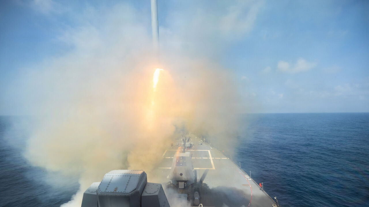 FILE PHOTO: Arleigh Burke-class guided-missile destroyer USS Spruance fires a Tomahawk Land Attack Missile in support of Operation Epic Fury, at an undisclosed location, February 28, 2026. U.S. Navy/Handout via REUTERS/File Photo