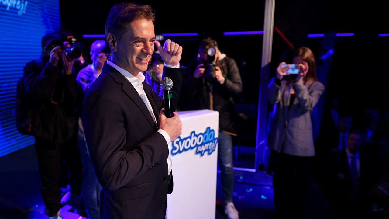 Slovenia's Prime Minister Robert Golob delivers a statement after the polls closed on the day of parliamentary elections in Ljubljana, Slovenia, March 22, 2026. REUTERS/Antonio Bronic