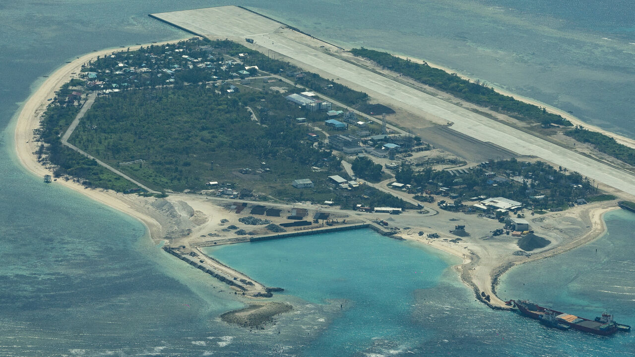 An aerial view shows the Philippine-occupied Thitu Island, locally known as Pag-asa, in the contested Spratly Islands, South China Sea, March 9, 2023. REUTERS/Eloisa Lopez