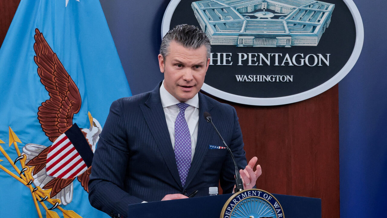 U.S. Secretary of Defense Pete Hegseth attends a briefing held with Chairman of the Joint Chiefs of Staff General Dan Caine (not pictured), amid the U.S.-Israeli conflict with Iran, at the Pentagon in Washington, D.C., U.S., March 31, 2026. REUTERS/Jonathan Ernst