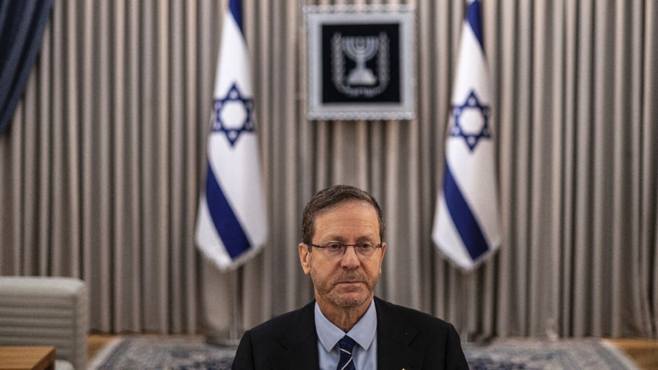 Israel's President Isaac Herzog gives an interview at his residence in Jerusalem