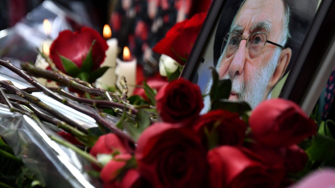 A memorial for late Iran's supreme leader Ayatollah Ali Khamenei outside the Iranian Embassy in Bishkek, Kyrgyzstan