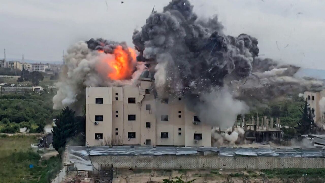 A fireball errupts from the site of an Israeli stike in a southern Lebanese village 