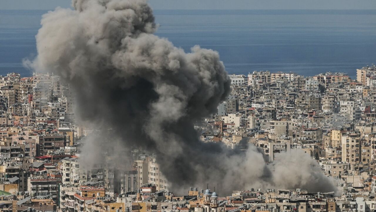Smoke rises from the site of an Israeli airstrike that targeted an area in Beirut's southern suburbs on March 6, 2026