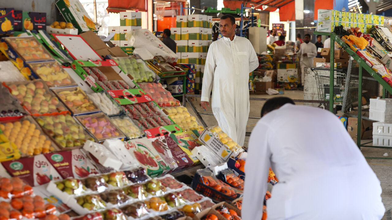 Saudis shop for fresh products at a market in Riyadh on Feb. 18, 2026, on the first day of the holy fasting month of Ramadan in Saudi Arabia. 
