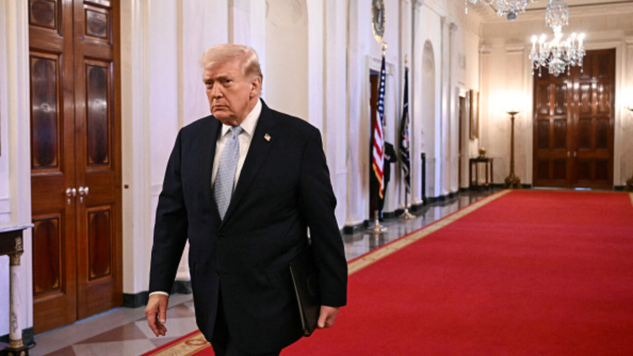 US President Donald Trump in the East Room of the White House in Washington, DC, on March 20, 2026. (Brendan SMIALOWSKI / AFP via Getty Images)