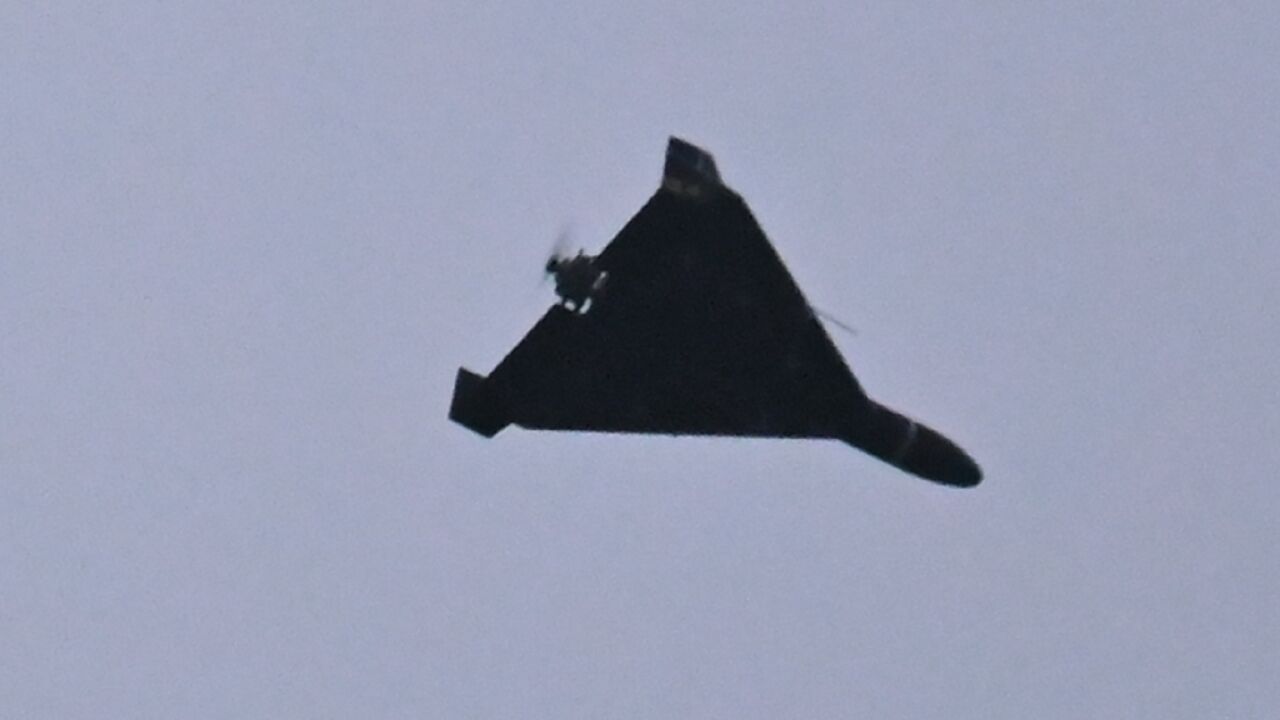 An Iranian-designed Shahed 136 drone during a Russian attack Kyiv in December