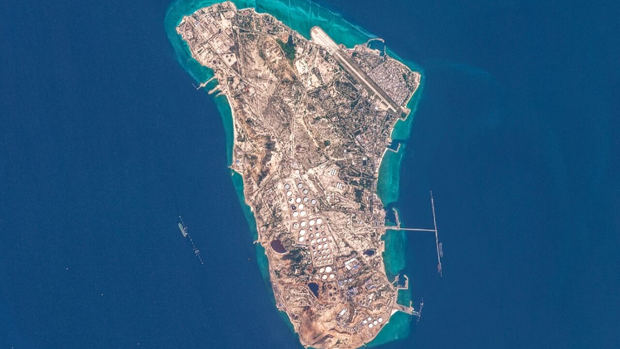 A satellite image of Iran's Kharg Island, which hosts the country’s main crude export terminal 