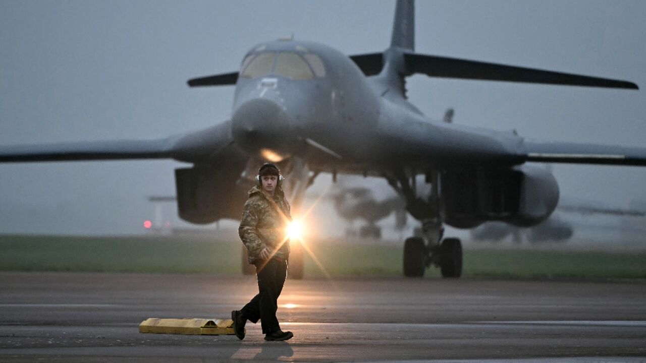 A US Air Force B-1 Lancer bomber landed at Fairford on Saturday, an AFP photographer saw