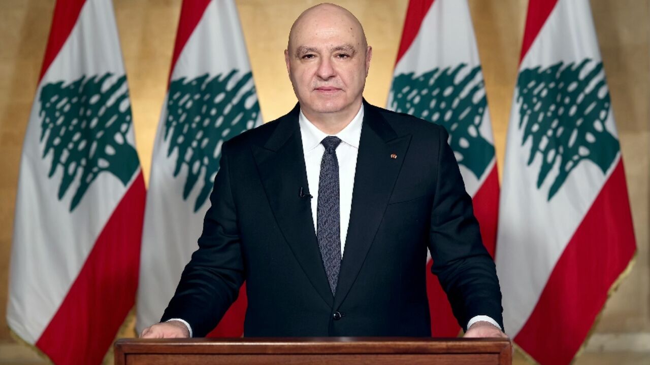 President Joseph Aoun delivered a televised address to the Lebanese people from the presidential palace