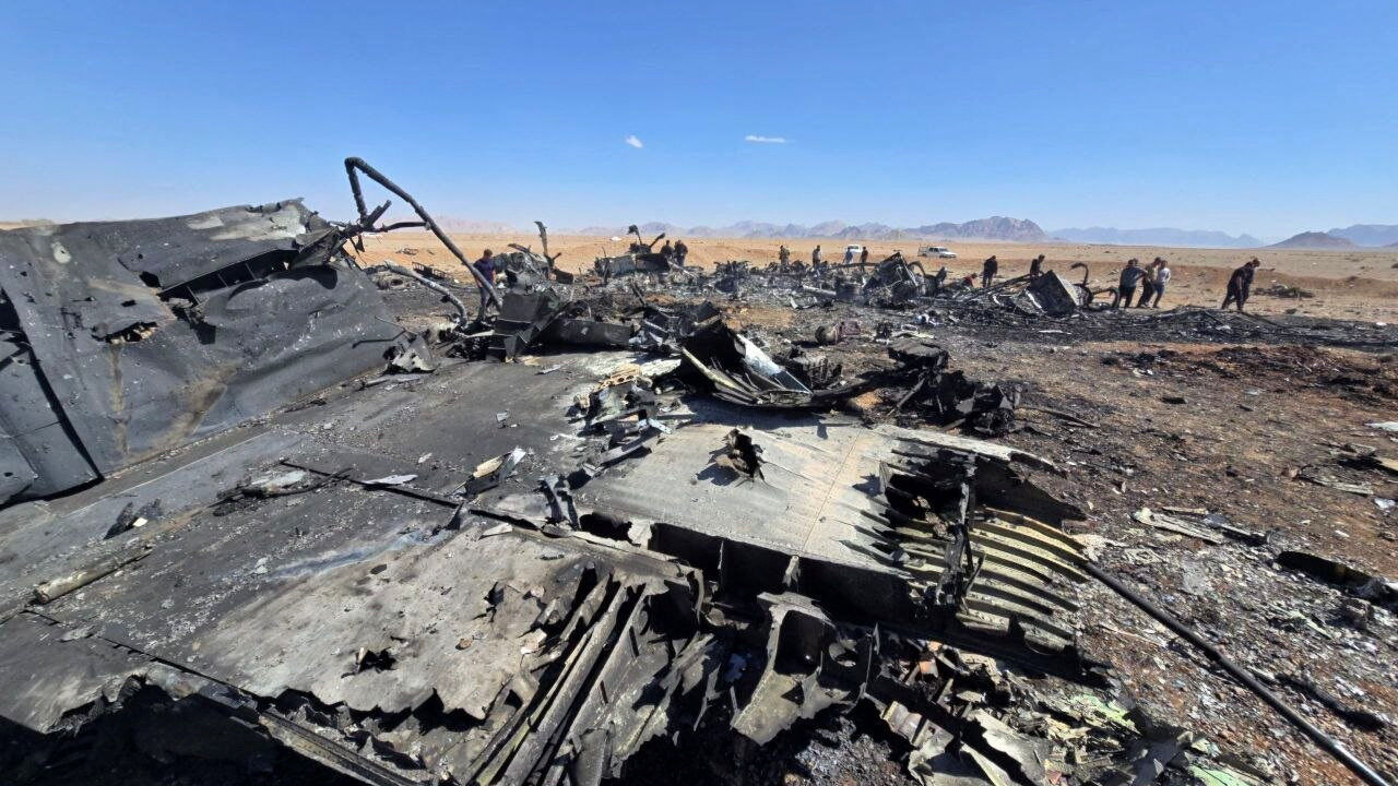 An image released on April 5, 2026, and obtained from social media appears to show wreckage of an American aircraft and a helicopter rotor in Isfahan, Iran, which forensic imagery analyst William Goodhind said is consistent with a U.S. MC‑130J or HC‑130J, amid the U.S.-Israeli conflict with Iran. Social Media/via REUTERS/File Photo