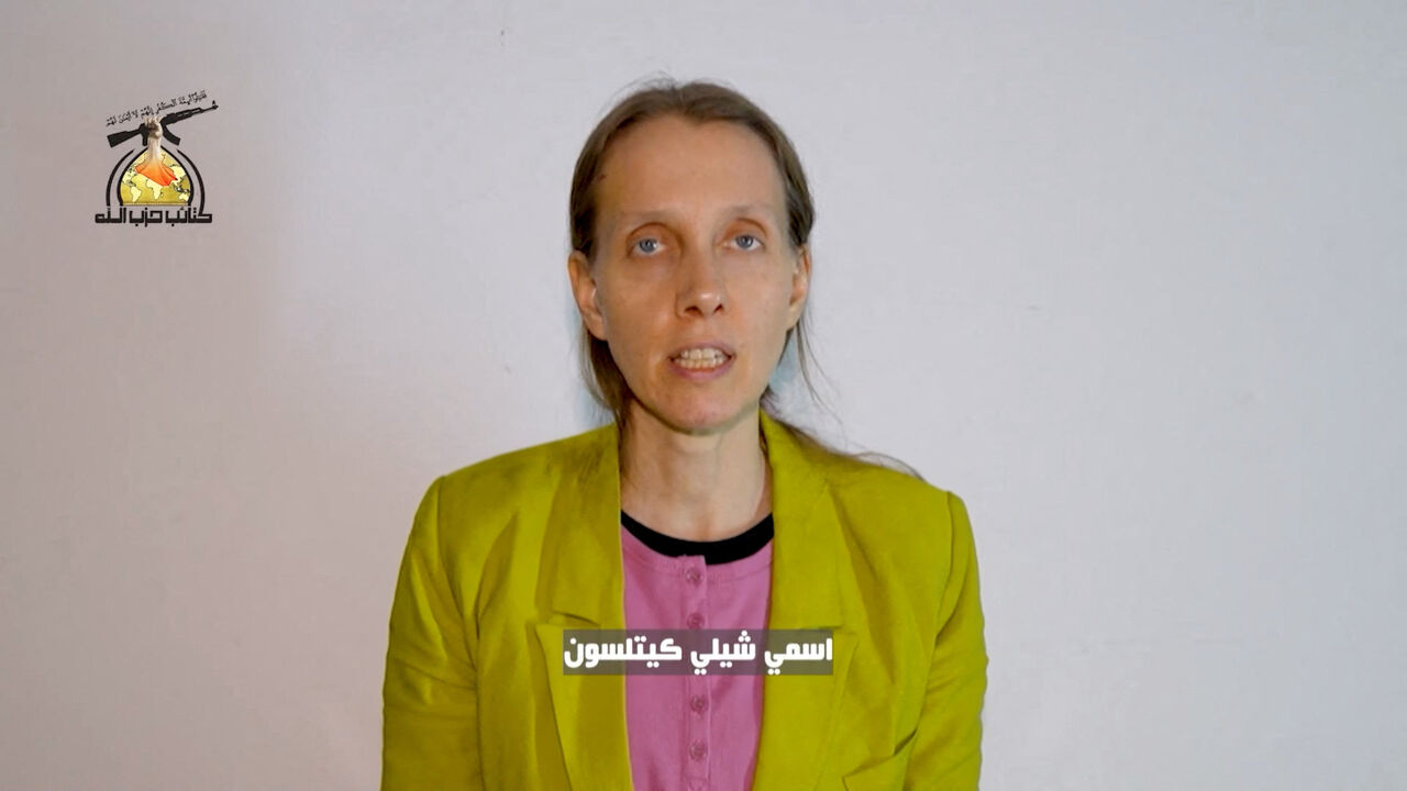 A still image taken from a video released April 7, 2026 by a social media outlet close to Iraqi armed group Kataib Hezbollah purporting to show U.S. journalist Shelly Kittleson, who was kidnapped in Iraq in March, speaking at an unknown location. SOCIAL MEDIA/via REUTERS