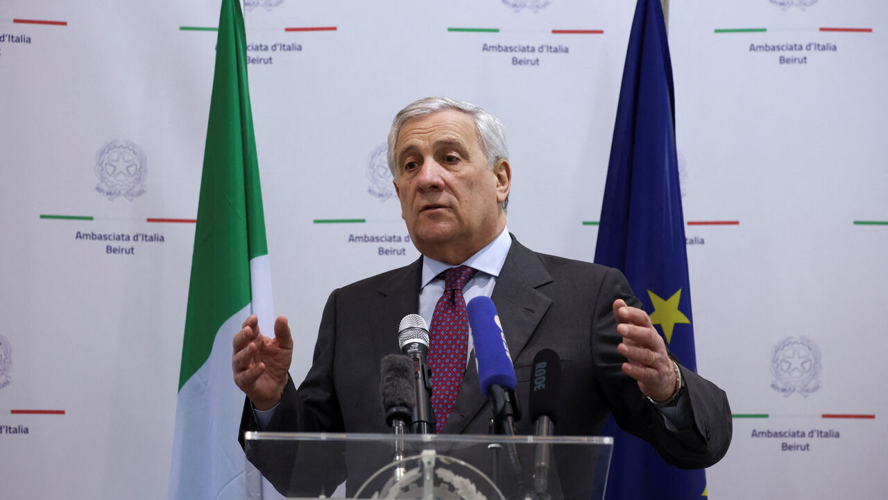 Italian Foreign Minister Antonio Tajani speaks during a press conference in the building of the Italian embassy, in Baabda, Lebanon, January 10, 2025. REUTERS/Mohamed Azakir