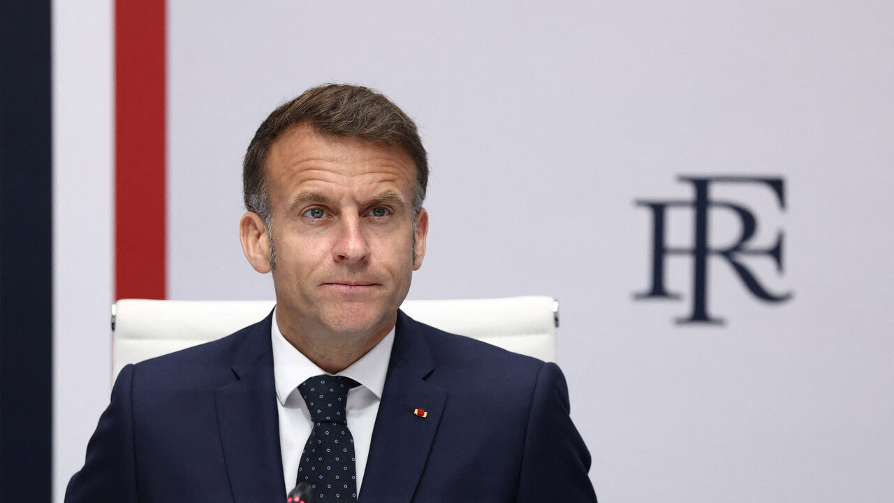 French President Emmanuel Macron attends a meeting of France's defence and security council following the Iran war ceasefire announcement and to address the return of Cecile Kohler and Jacques Paris, two French nationals freed by Iran after three and a half years in detention, at the Elysee Palace in Paris, France, April 8, 2026. REUTERS/Tom Nicholson/Pool