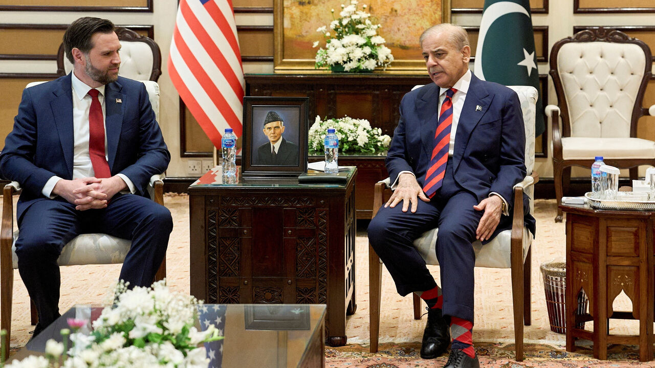 Vice President JD Vance meets with Pakistan’s Prime Minister Shehbaz Sharif to talk about Iran, April 11, 2026, in Islamabad. Jacquelyn Martin/Pool via REUTERS