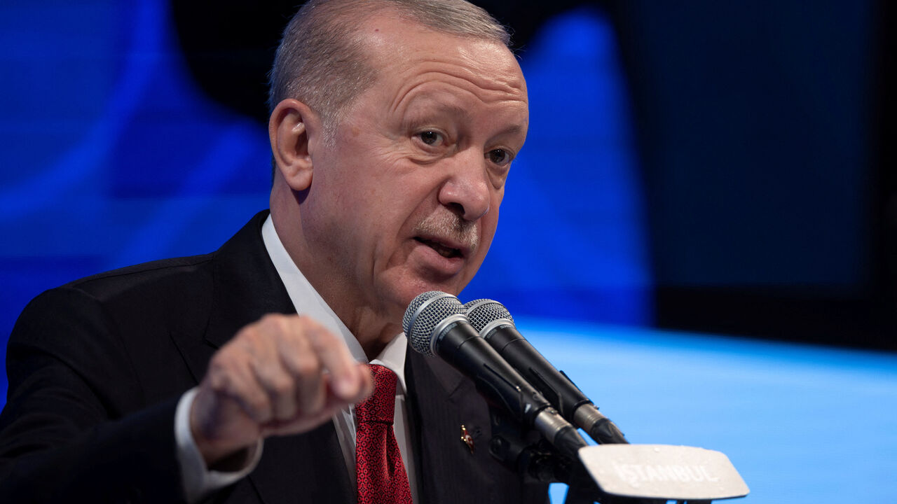 Turkish President Tayyip Erdogan delivers a speech during the opening ceremony of male and female dormitories at Bogazici University, in Istanbul, Turkey, February 13, 2026. REUTERS/Umit Bektas