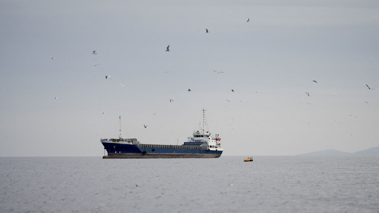 FILE PHOTO: A vessel at the Strait of Hormuz, off the coast of Oman’s Musandam province, April 12, 2026. REUTERS/File Photo