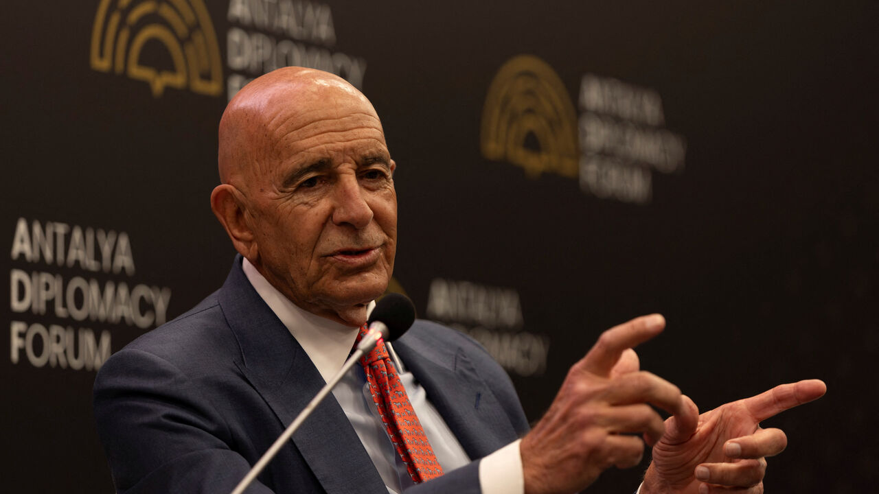 U.S. Special Envoy for Syria and Ambassador to Turkey Tom Barrack speaks during a session at Antalya Diplomacy Forum in Antalya, Turkey, April 17, 2026. REUTERS/Umit Bektas