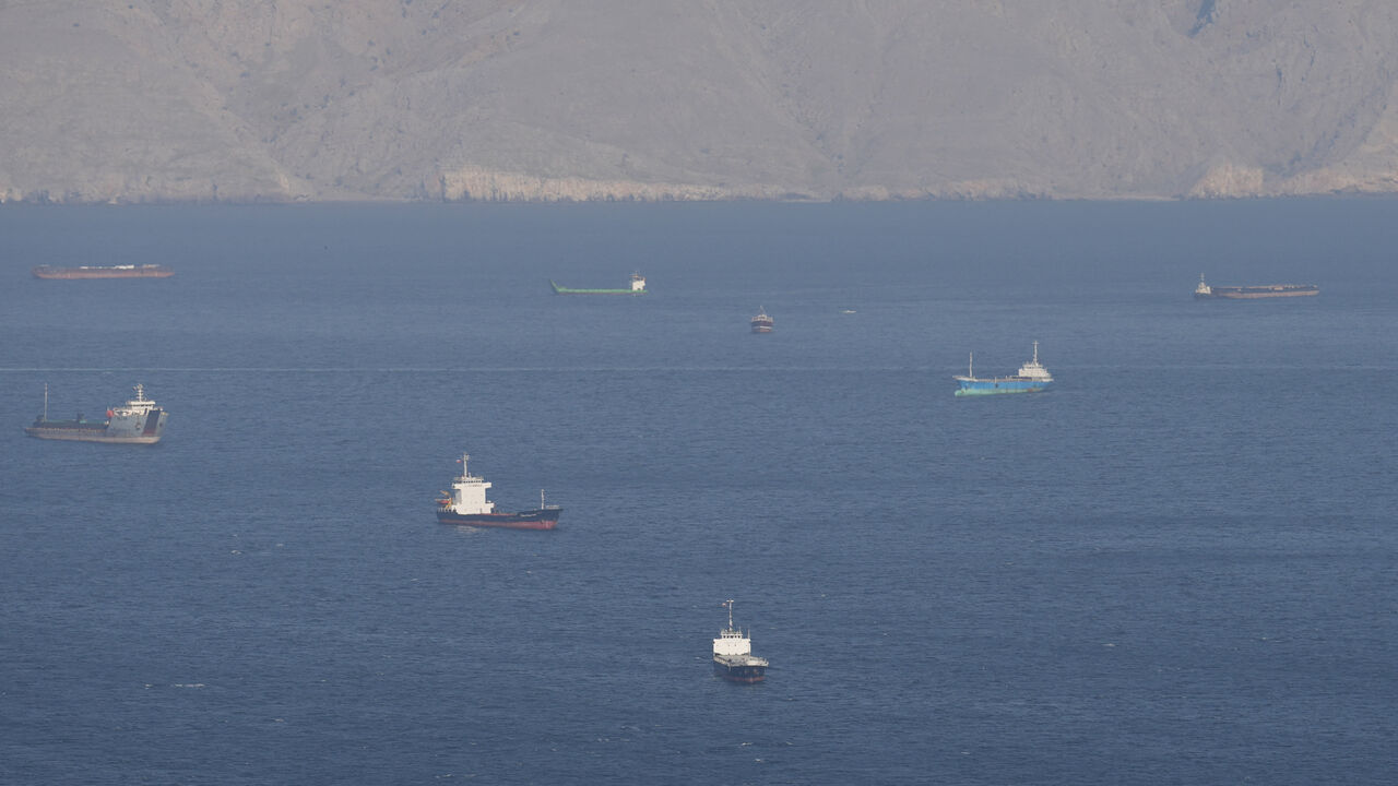 Ships and tankers in the Strait of Hormuz off the coast of Musandam, Oman, April 18, 2026. REUTERS
