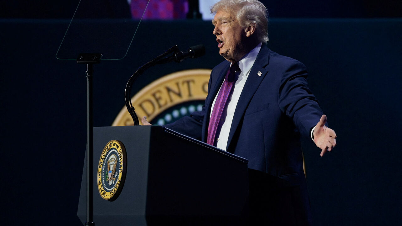 U.S. President Donald Trump speaks during a Turning Point USA event at Dream City Church in Phoenix, Arizona, U.S., April 17, 2026. REUTERS/Evan Vucci