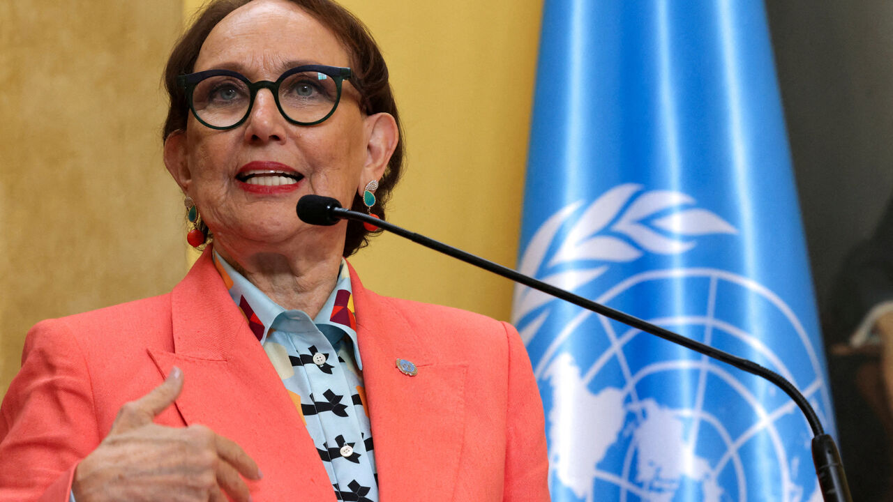 FILE PHOTO: Rebeca Grynspan, former Vice President of Costa Rica, speaks during a news conference where the government  announced her nomination  for United Nations secretary-general, in San Jose, Costa Rica, October 8, 2025. REUTERS/Mayela Lopez/File Photo