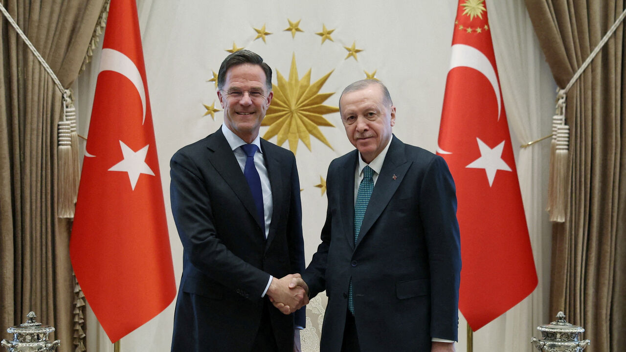 Turkey’s President Tayyip Erdogan meets with NATO Secretary General Mark Rutte in Ankara, Turkey, April 22, 2026. Murat Kula/Turkish Presidential Press Office/Handout via REUTERS