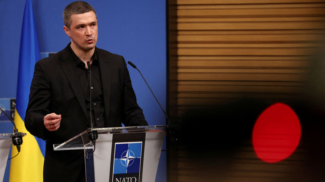FILE PHOTO: Ukraine's Defence Minister Mykhailo Fedorov speaks to the media on the day of a Ukraine Defence Contact Group meeting, at the NATO headquarters, in Brussels, Belgium February 12, 2026. REUTERS/Tom Nicholson/File Photo