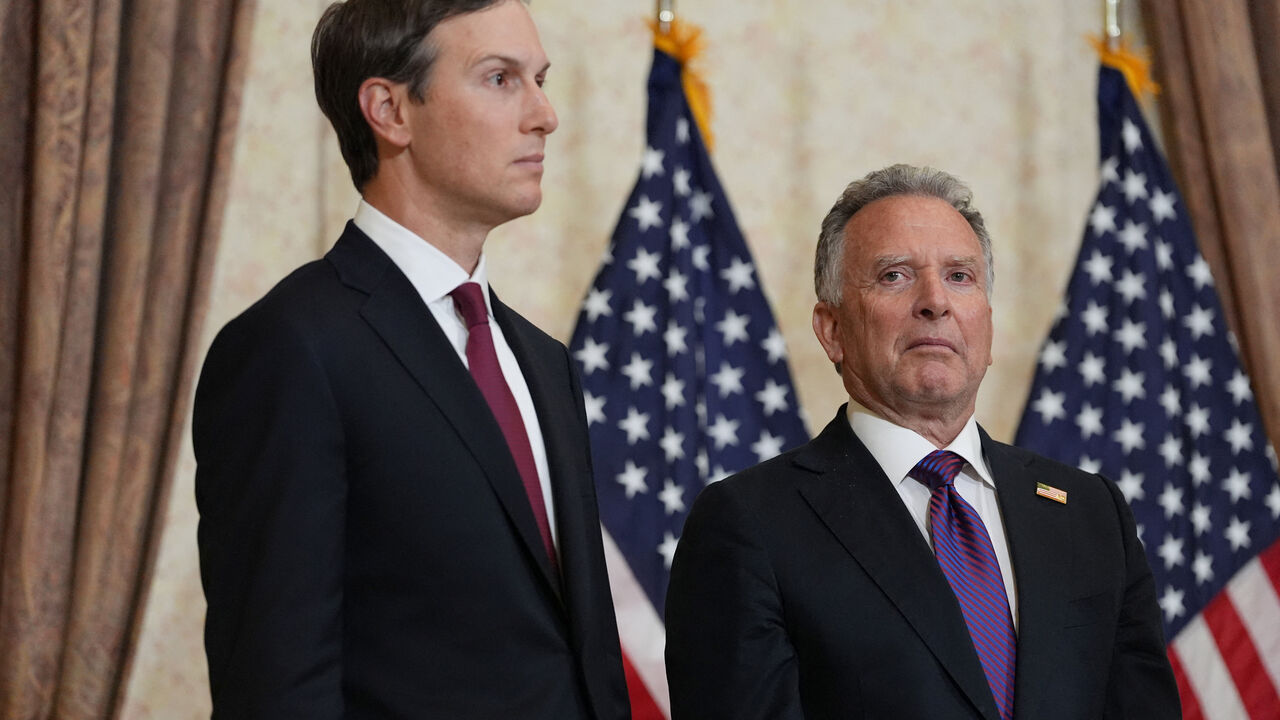 Jared Kushner and Steve Witkoff, Special Envoy for Peace Missions listen as Vice President JD Vance speaks during a news conference after meeting with representatives from Pakistan and Iran, Sunday, April 12, 2026, in Islamabad, Pakistan. Jacquelyn Martin/Pool via REUTERS/File Photo