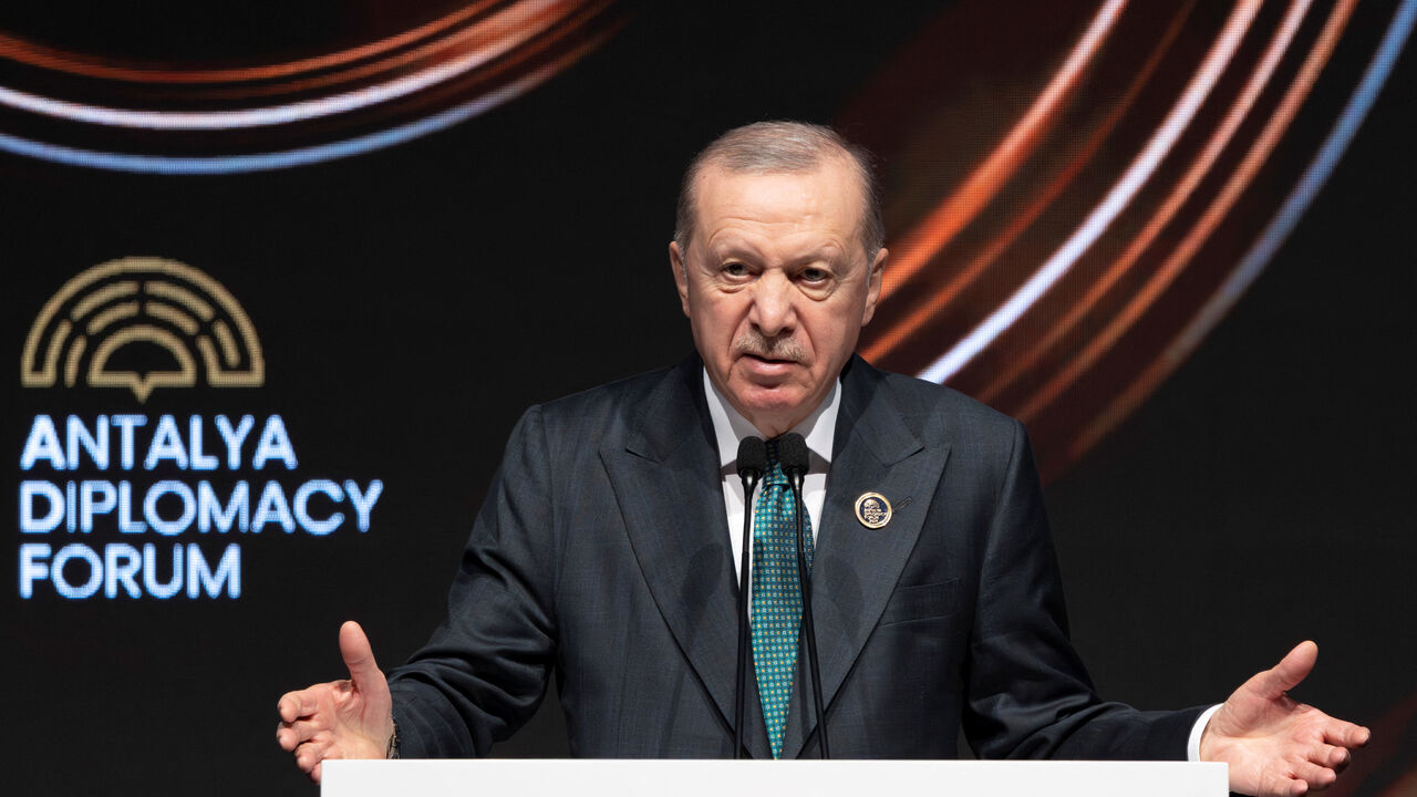Turkish President Tayyip Erdogan speaks during the opening ceremony of  Antalya Diplomacy Forum in Antalya, Turkey, April 17, 2026. REUTERS/Umit Bektas