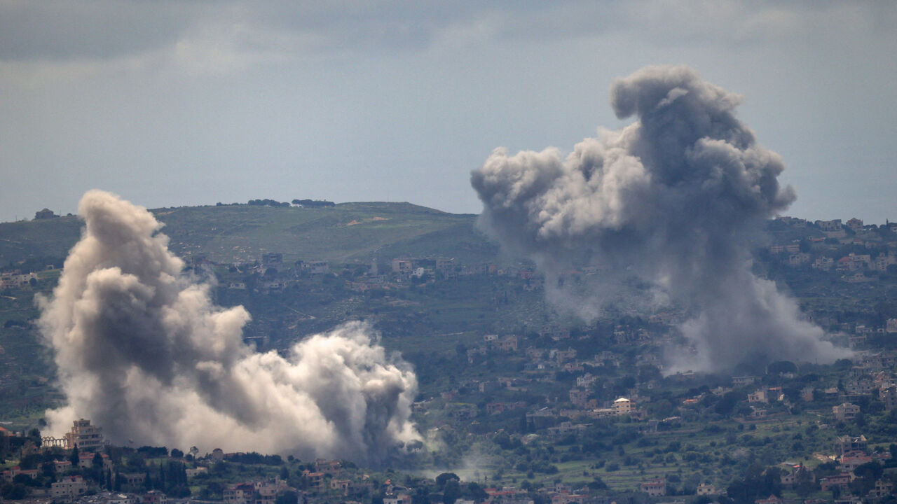 Smoke rises following explosions in southern Lebanon, near the Israel-Lebanon border, as seen from northern Israel, April 28, 2026. REUTERS/Shir Torem