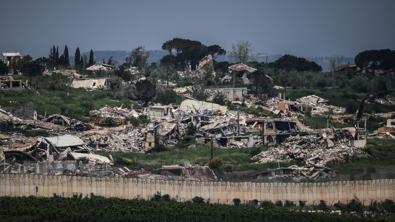The remains of the Lebanese village Kfar Kila, as seen from the Israeli side of the Israel-Lebanon border in northern Israel April 28, 2026. REUTERS/Shir Torem