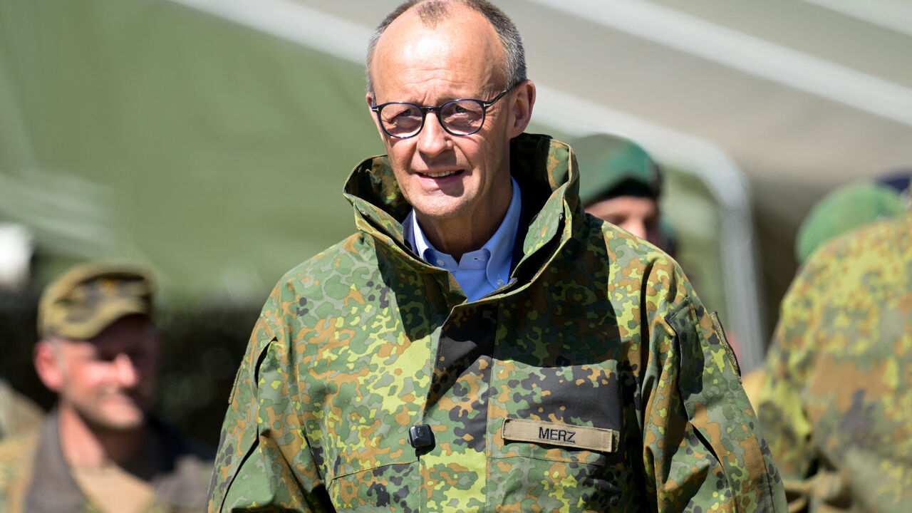 German Chancellor Friedrich Merz looks on, on the day of army training at a military base of the German Army, Bundeswehr, in Munster, Germany, April 30, 2026. REUTERS/Fabian Bimmer