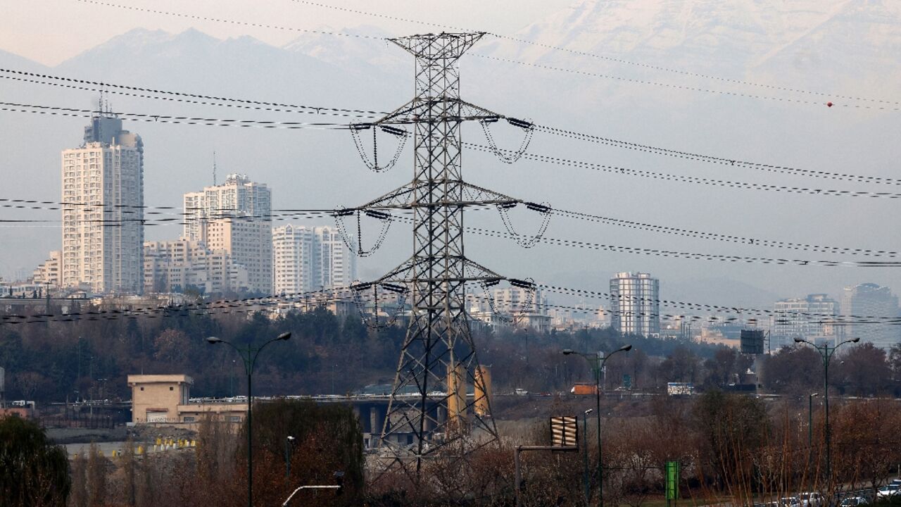 An electricity transmission tower in Tehran 