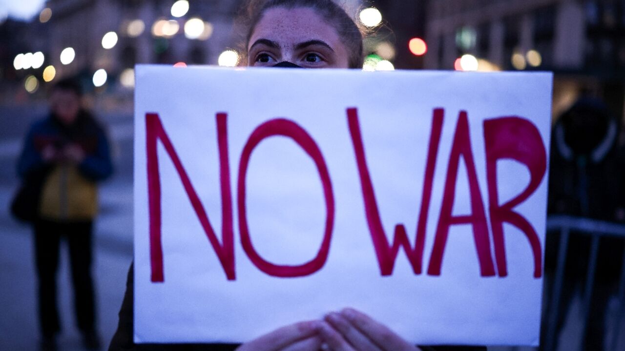 A protest against US military action in Iran in New York City on April 7, 2026
