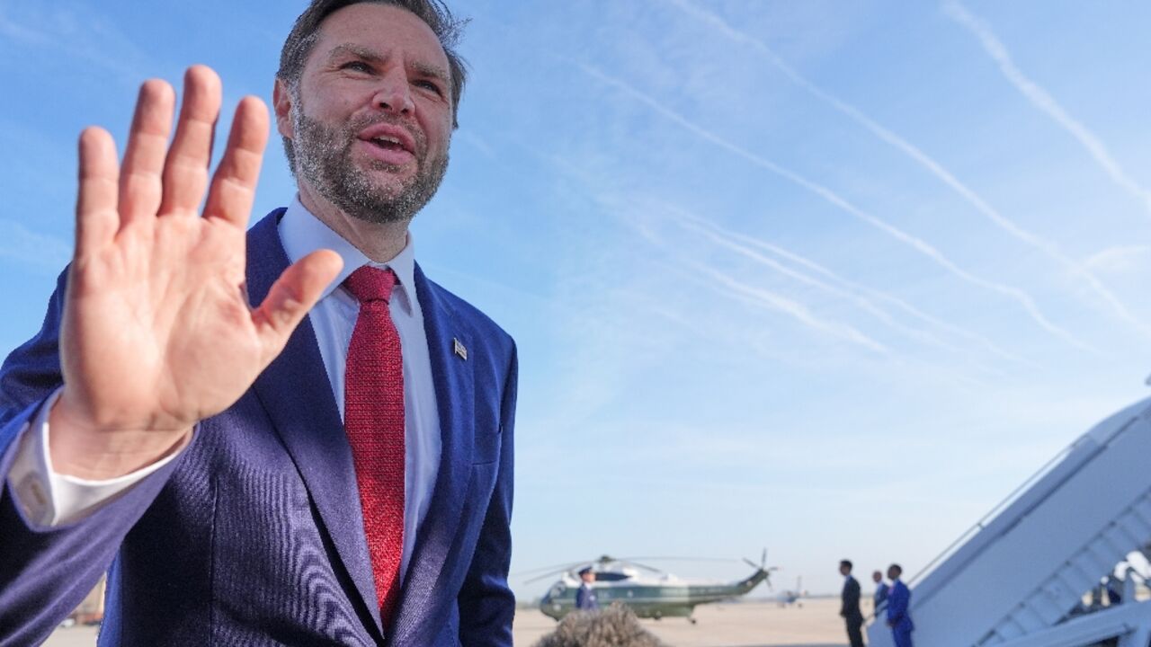 US Vice President JD Vance speaks to reporters at Joint Base Andrews on April 10, 2026 before departing for Pakistan for talks with Iran
