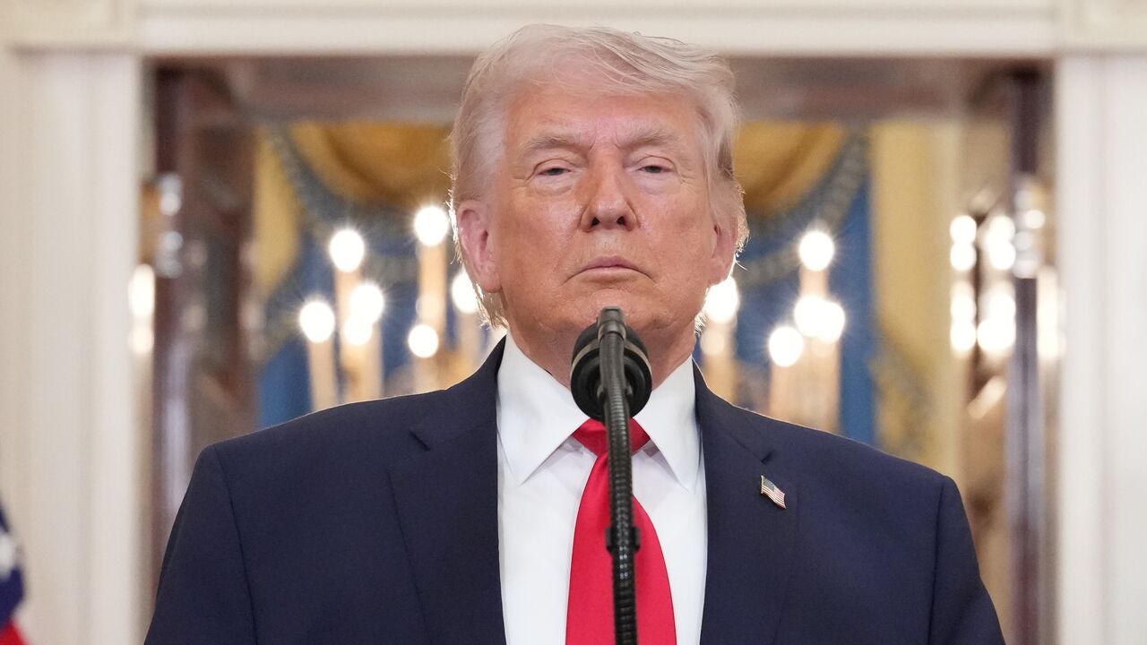 President Donald Trump pauses as he finishes speaking about the Iran war from the Cross Hall of the White House on Wednesday, April 1, 2026, in Washington. 