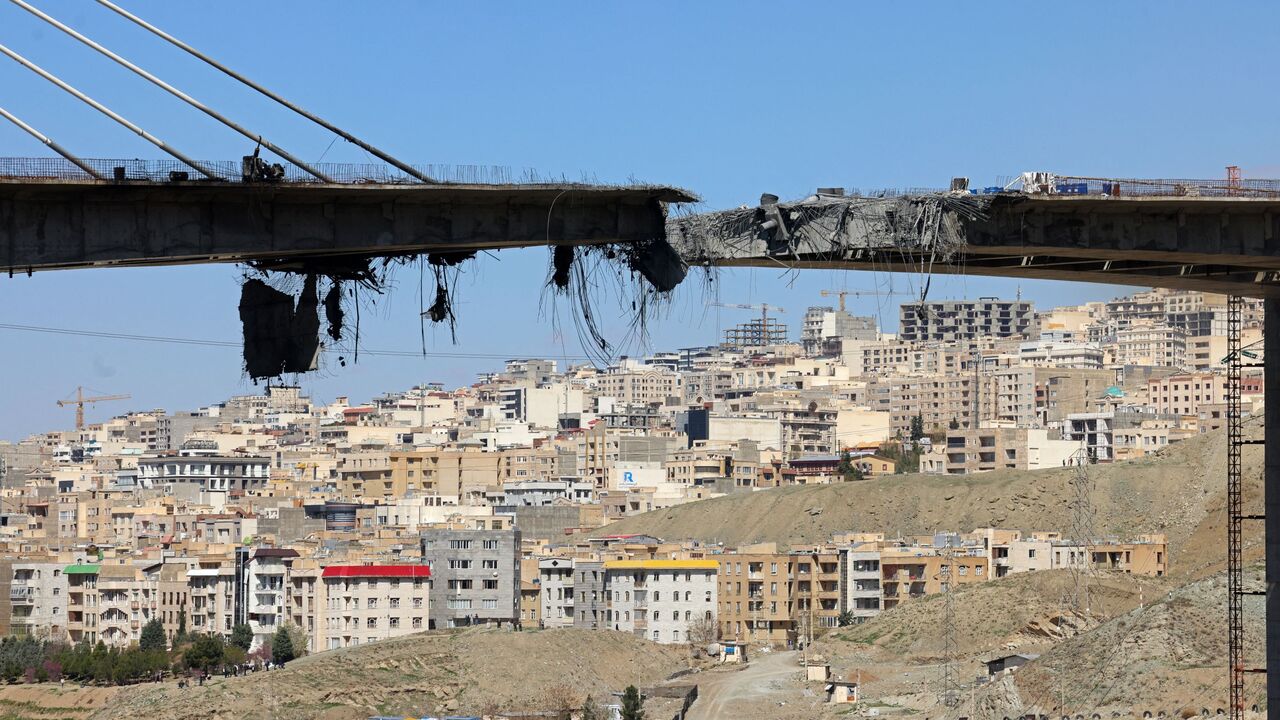 A view of the B1 bridge is pictured, a day after it was destroyed by a strike in Karaj, around 20miles (35kms) southwest of Tehran, April 3, 2026. US President Donald Trump said on April 2 the tallest bridge in Iran had been destroyed, hours after threatening to bomb the country "back to the Stone Ages." (Photo by ATTA KENARE / AFP via Getty Images) /