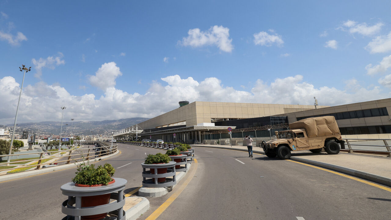 A Lebanese army vehicle is parked at the departures area of Beirut's Rafik Hariri airport on April 10, 2026. Israel's military on April 9 warned residents of Beirut's southern suburbs, long a stronghold of Lebanese militant group Hezbollah, of imminent strikes and called for them to evacuate. While Israel regularly issues evacuation warnings before bombing the southern suburbs, the announcement also included the outskirts of Lebanon's only international airport. (Photo by Anwar AMRO / AFP via Getty Images)