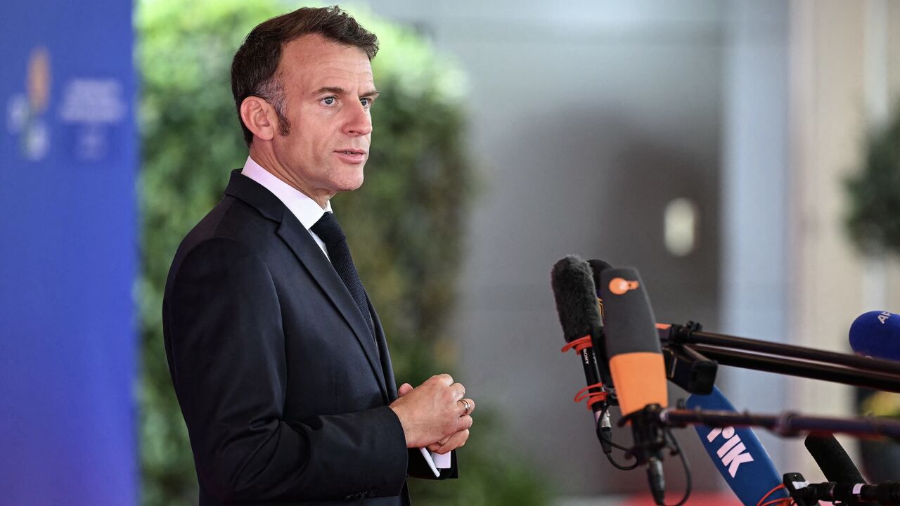 French President Emmanuel Macron speaks to journalists as he arrives for an informal meeting of the European Council in Nicosia, Cyprus, April 24, 2026. 