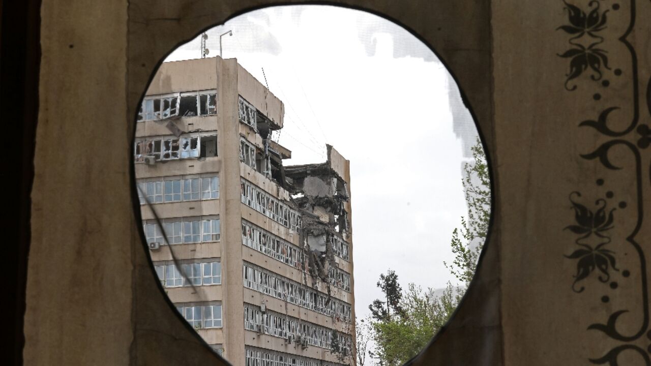 A view of a building damaged by strikes in Tehran on April 4, 2026