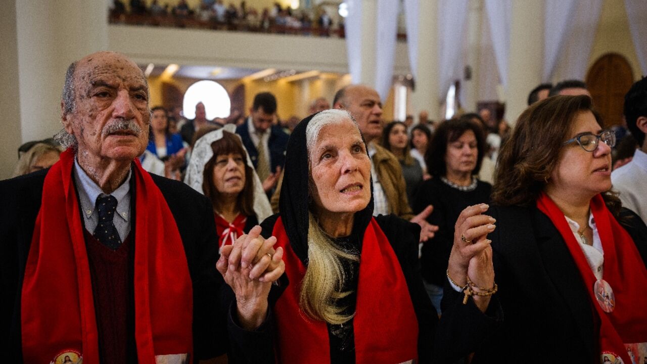 Lebanese Maronite Christians gathered to celebrate Easter Sunday at the Saint Antoine Church in Beirut