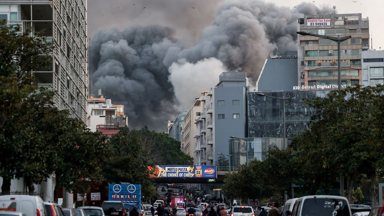 FILE PHOTO: Smoke rises after an Israeli strike in central Beirut's Bachoura neighbourhood, following an escalation between Hezbollah and Israel, amid the U.S.-Israeli conflict with Iran, in Beirut, Lebanon, March 12, 2026. REUTERS/Claudia Greco/File Photo
