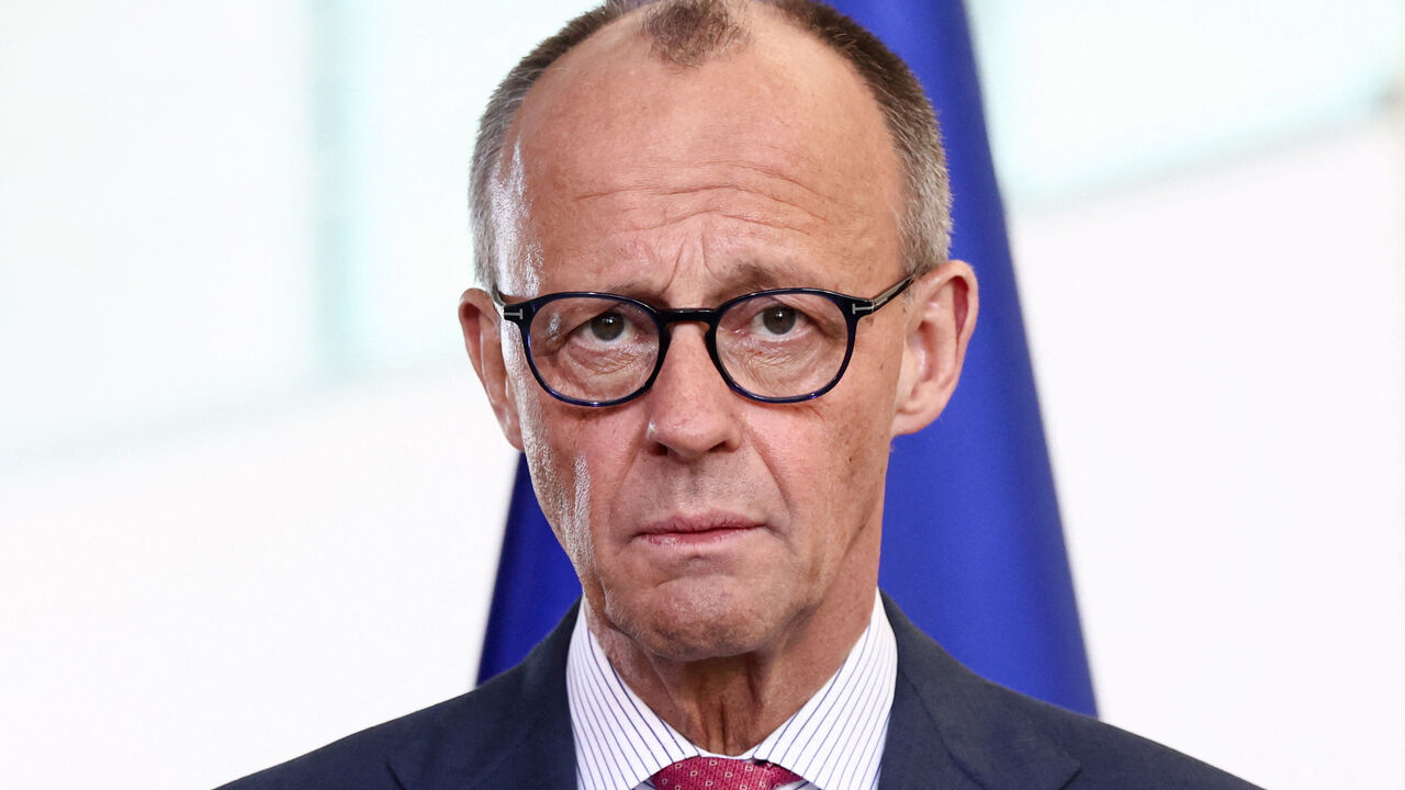German Chancellor Friedrich Merz looks on as he and Health Minister Nina Warken (not pictured) give a statement after a cabinet meeting at the Chancellery, in Berlin, Germany, April 29, 2026. REUTERS/Liesa Johannssen