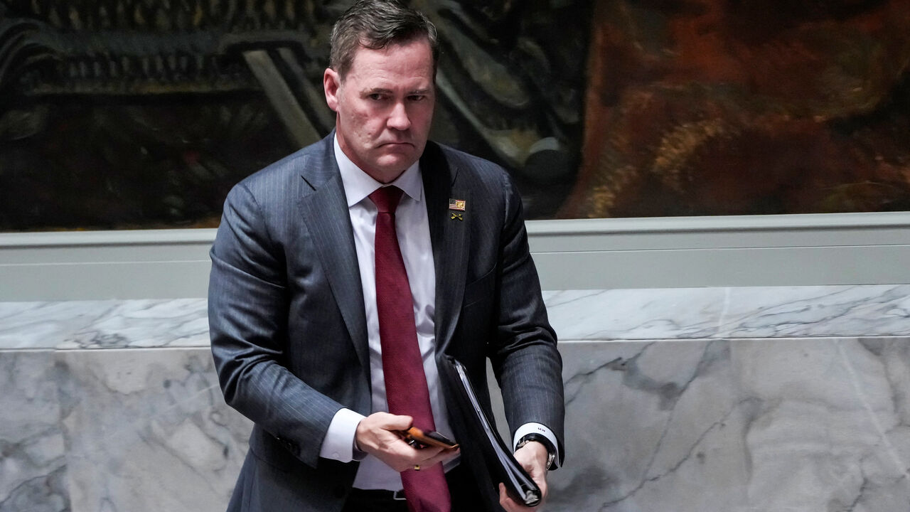 U.S. Ambassador to the United Nations Mike Waltz leaves the chamber during a Security Council meeting on maritime safety at U.N. headquarters in New York City, U.S., April 27, 2026.  REUTERS/Eduardo Munoz