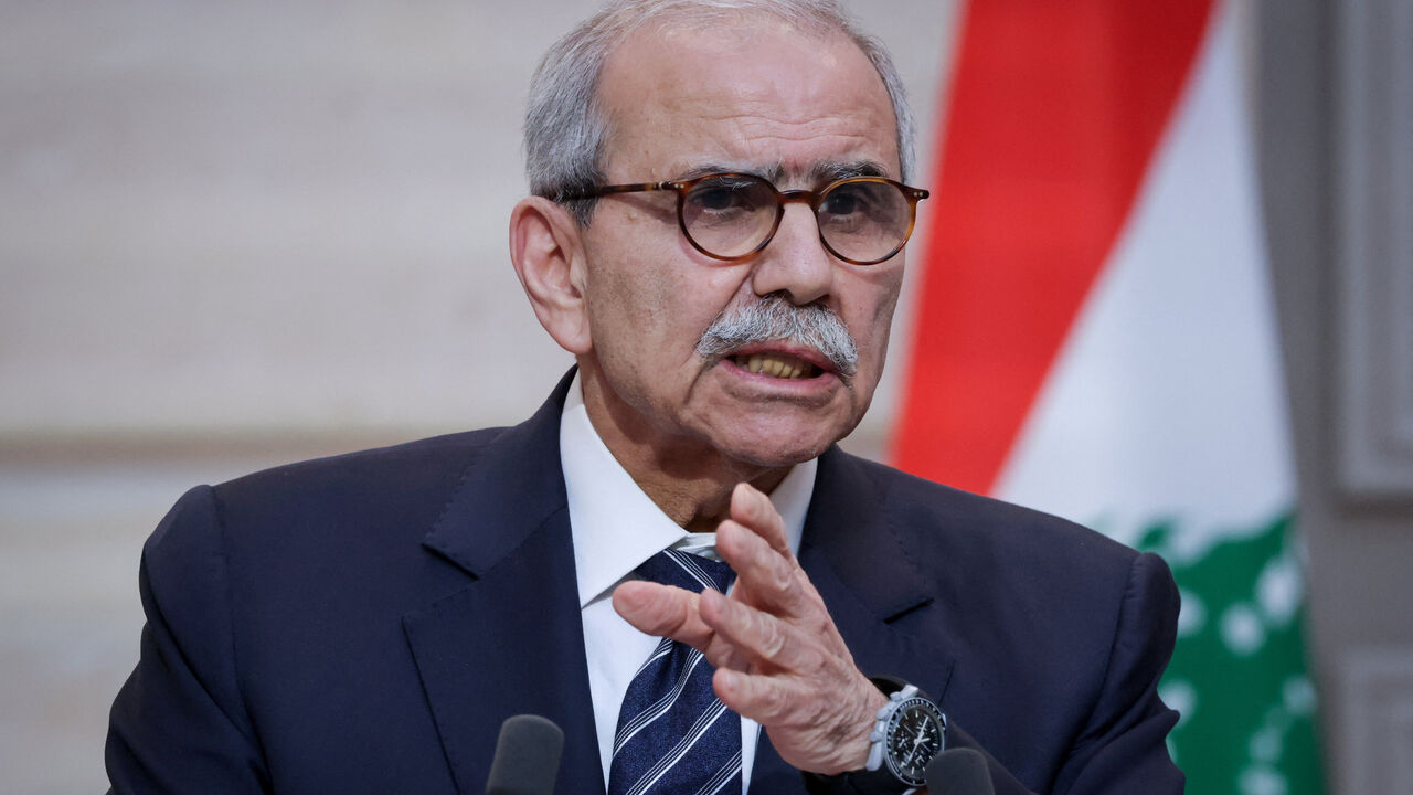 Lebanese Prime Minister Nawaf Salam speaks during a declaration press event held along with French President Emmanuel Macron (not pictured) following their meeting at the Elysee Presidential Palace in Paris, France, April 21, 2026. Ludovic Marin/Pool via REUTERS/File Photo
